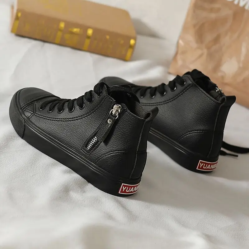 Women Sneakers 2020 New Spring Autumn Leather Men Casual Shoes White Zippers  Fashion Shoes High top Flats  Zapatos de mujer