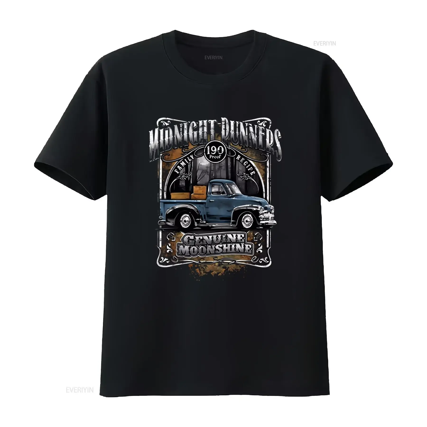 XtraFly Apparel Men's Midnight Runners 190 Proof Family Recipe Genuine Moonshine Crewneck T shirt vintage Washed fashion