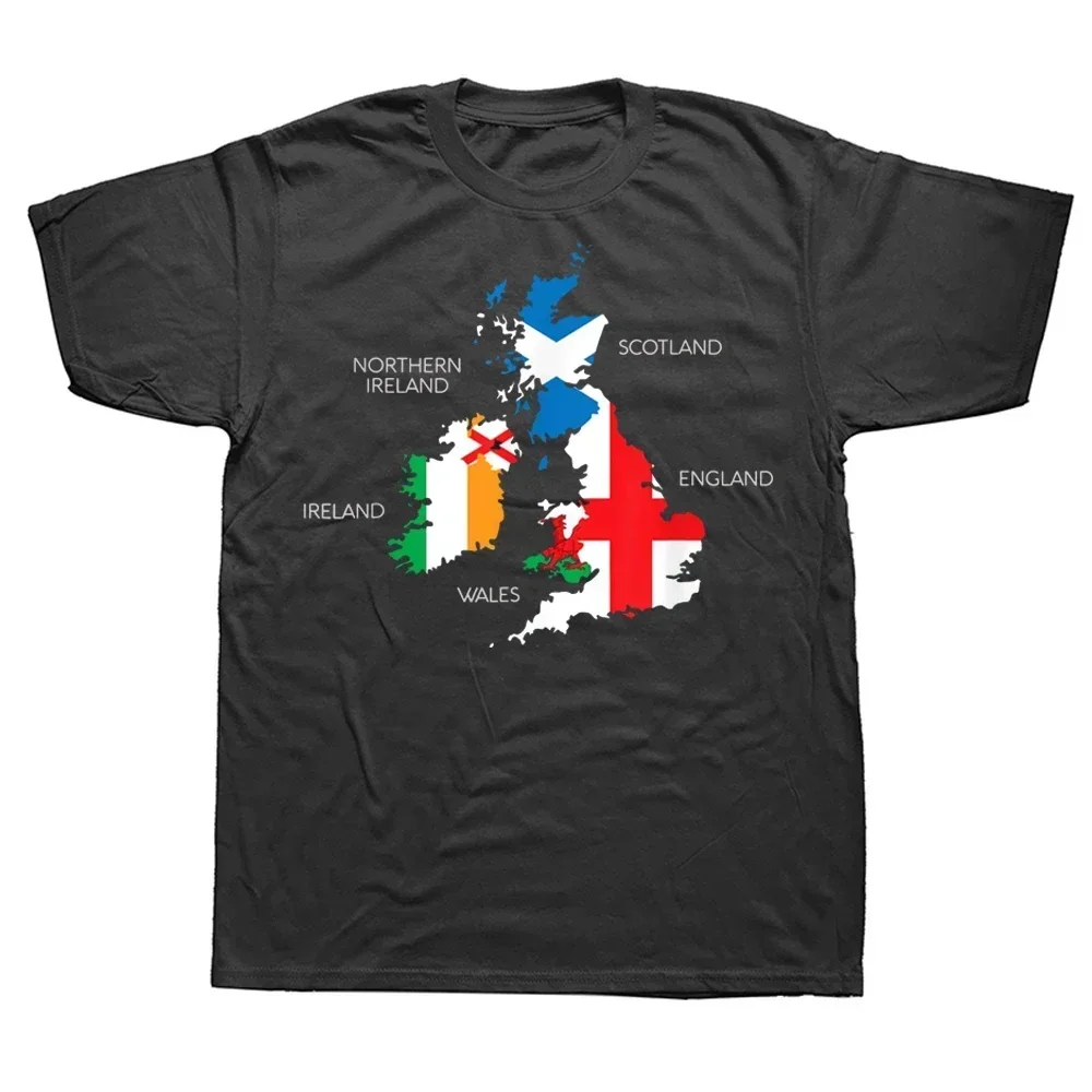 Camiseta estampada de algodón para hombre, ropa de calle de manga corta, regalos de cumpleaños de verano, mapa de Inglaterra, Escocia, Escocia e Inglaterra