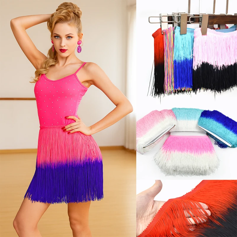 

2/5Meters 20cm Gradient Fringe Tassels Latin Dress Curtain Lace Trim Tassel Fringes Sewing Garment Trimmings DIY Accessories