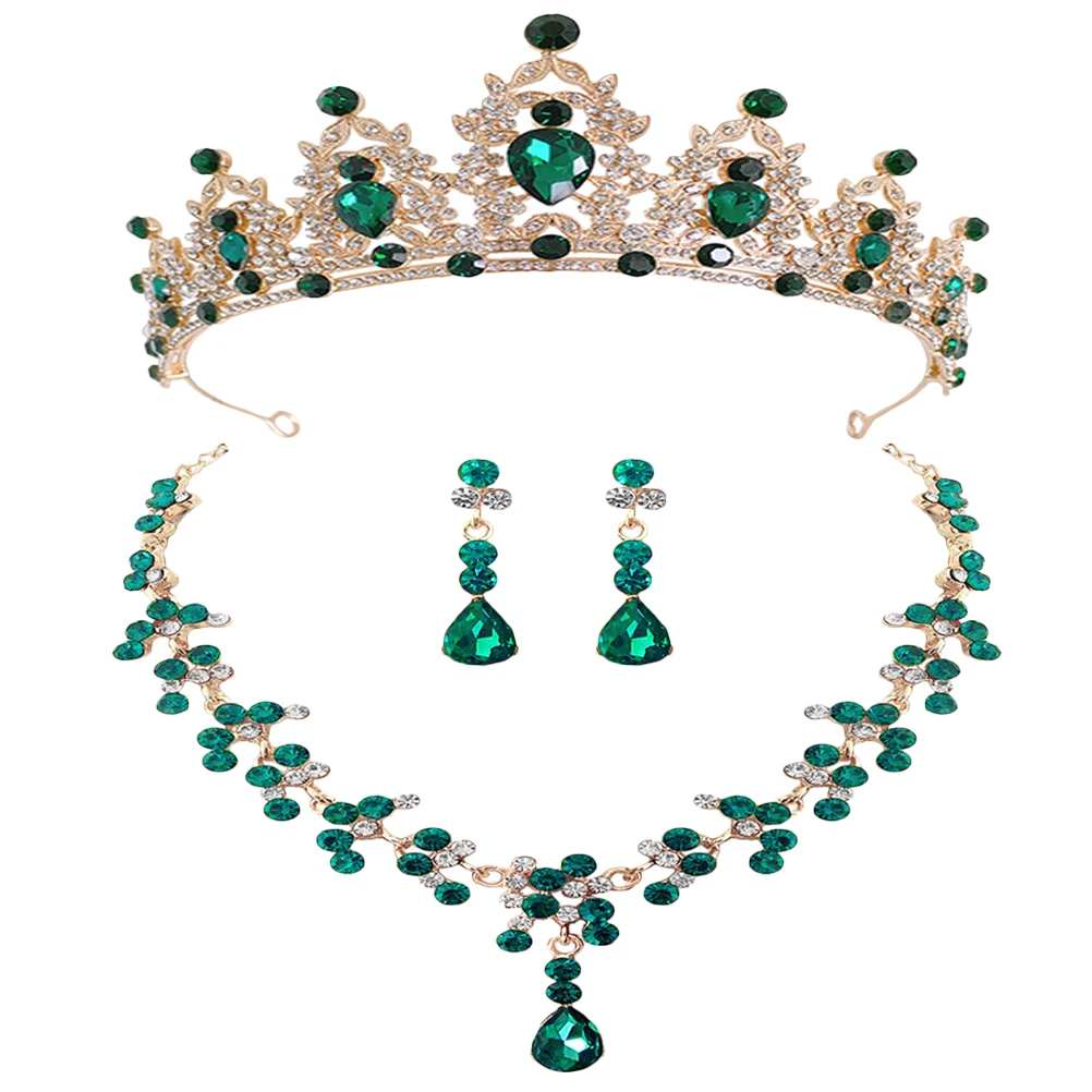 

Zinc Alloy Rhinestone Necklace Earrings Bridal Tiara Set Wedding Jewelry Elegant Design Practicality Bride Photoshoot Banquet