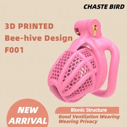 2024 NEW 3D Printed Bee-hive Design Breathable Cock Cage 2 Types of Penis Ring Male Chastity Device Adult Products Sex Toys F001