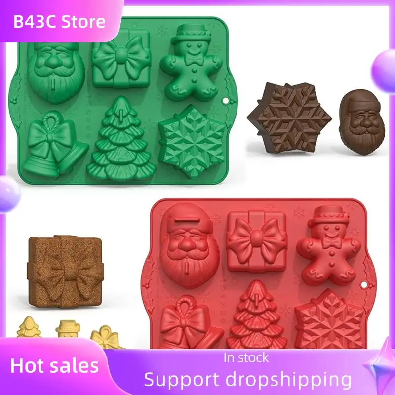 

B14C Праздничная форма 6 шт. большие рождественские силиконовые формы ручной работы мыло желе конфеты свечи шоколадный пищевой поднос 2 шт.