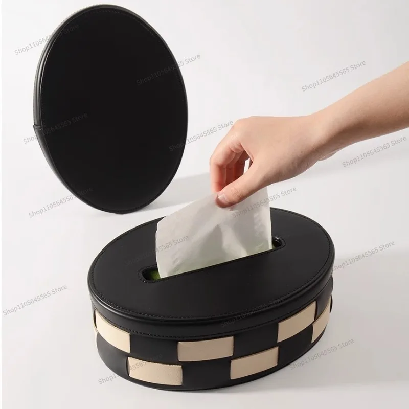 For Leather Checkerboard Tissue Box Storage Box Living Room Decoration