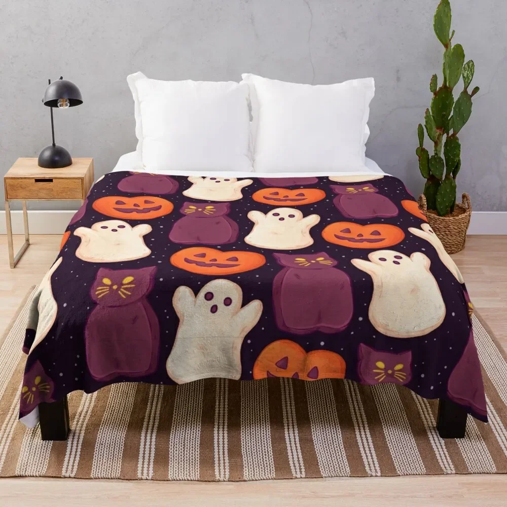 Halloween Marshmallows Dark Throw Blanket Machine Washable Soft Warm Blanket