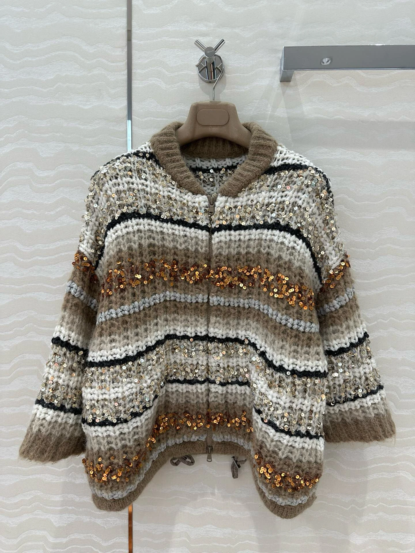 Rich luxurious sequinned cashmere women's zipped cardigan