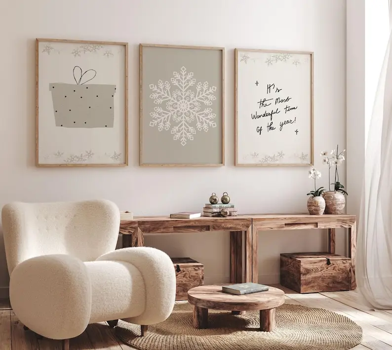 3 teile/satz Winter Schneeflocken und Weihnachtsgeschenke Leinwanddruck Frohe Weihnachten Zitate Wandkunst Poster für Wohnzimmer Wohnkultur