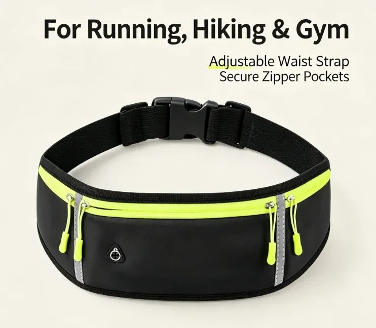 Running Waist Pack Adjustable Belt Waterproof Fanny Pack Reflective Sports Belt Bag for Jogging Cycling Hiking Workout