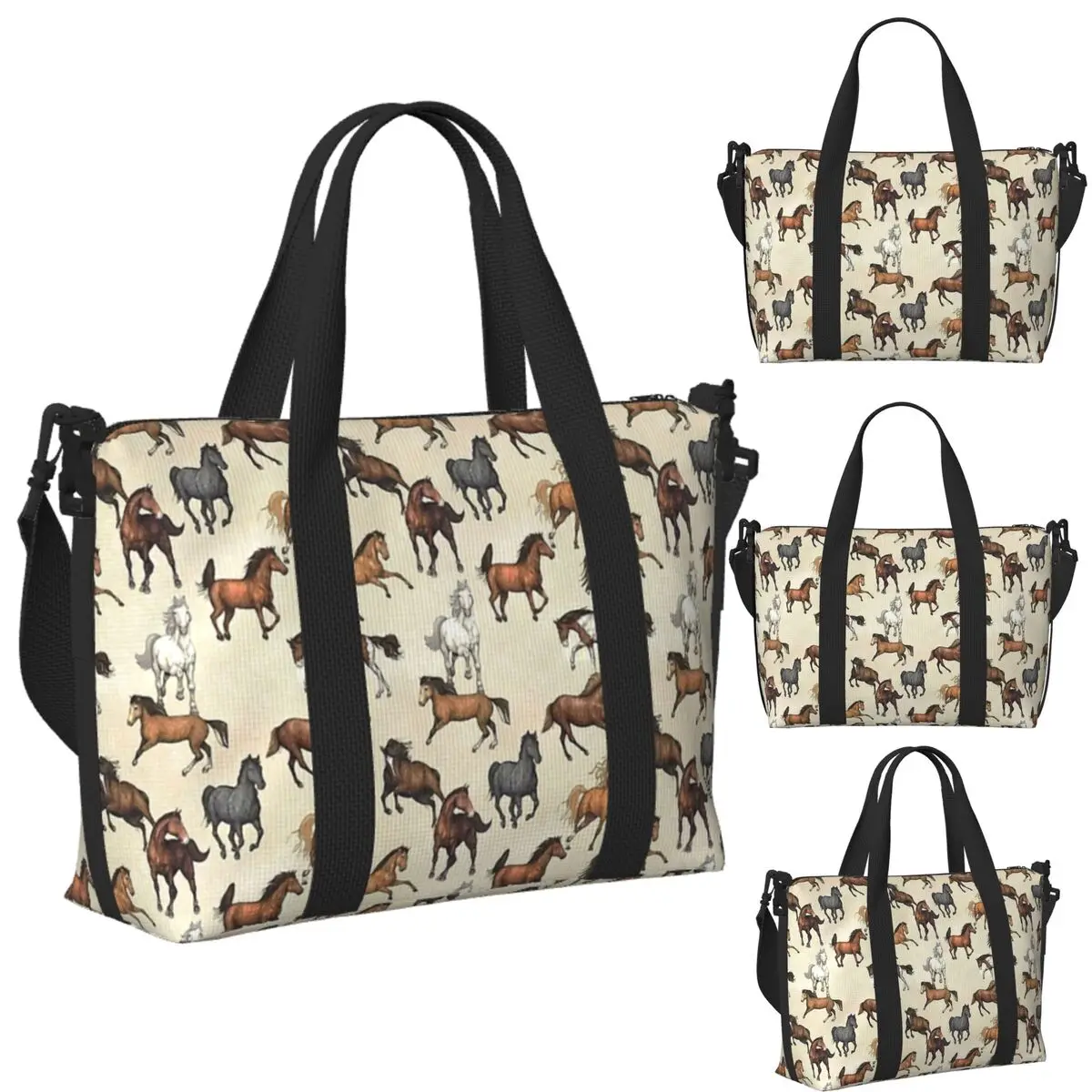 

Пляжная дорожная сумка с рисунком лошади на закате, большая вместительная сумка-тоут для тренажерного зала, йоги, женская дорожная сумка для покупок