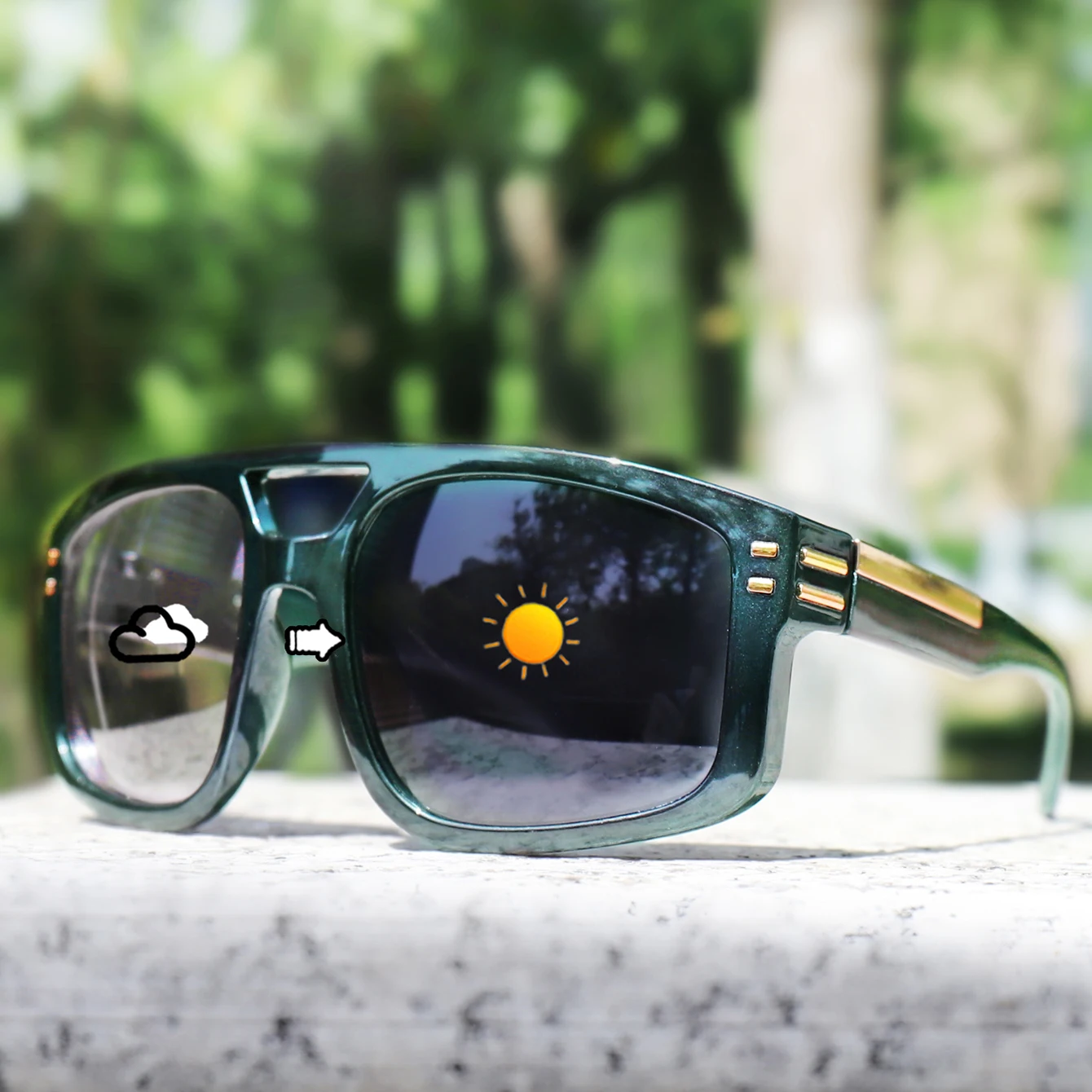 Photochrome Sonnenbrille, Unisex, Outdoor-Sport, quadratische Schutzbrille für Radfahren, Angeln, Fahren, Golf, Reisen, Strand, Freizeitfahren – Detail 4