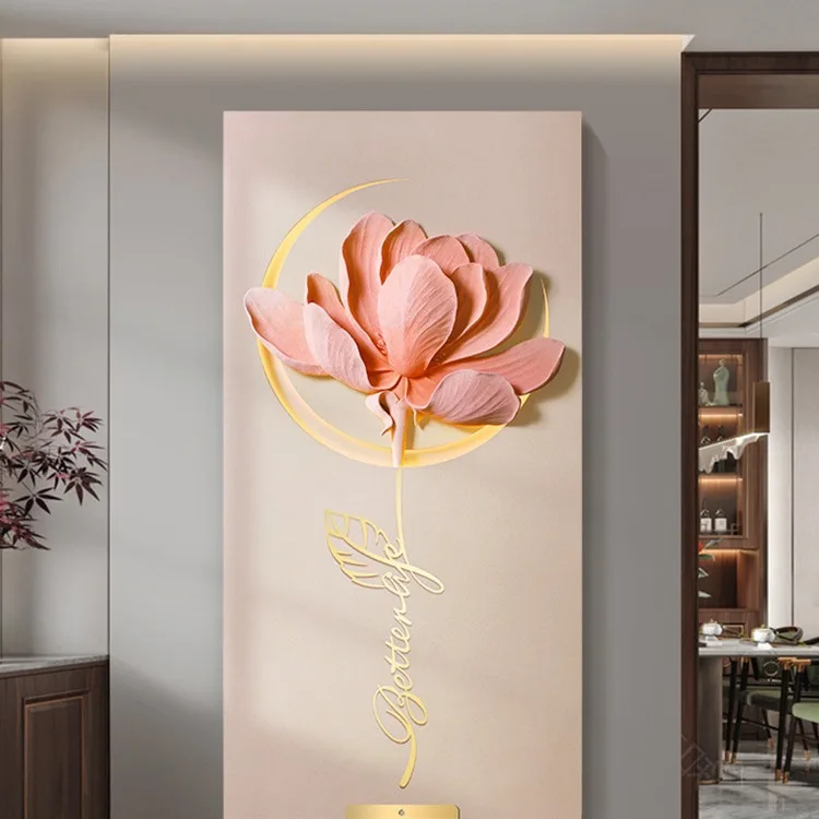 LED New Chinese Three-dimensional Relief Entrance Decorative Painting Star Moon Magnolia Light Luxury Aisle Corridor Entrance Pa
