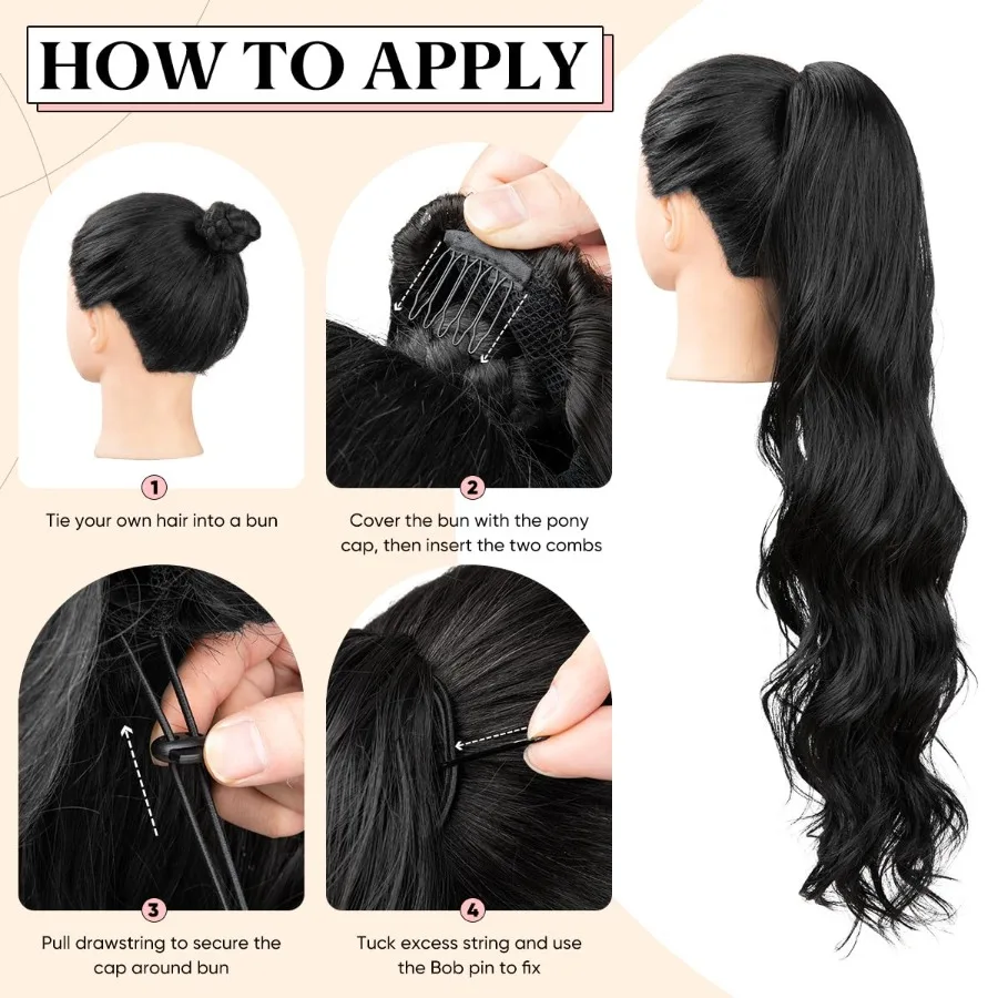 قطعة شعر صناعية مموجة طويلة بطول 26 بوصة مع رباط للنساء مثالية للارتداء اليومي للمناسبات الخاصة وتصفيف الأزياء Se