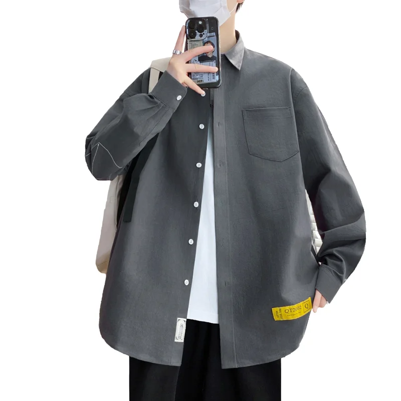 

Мужская модная рубашка с длинным рукавом – весенне-летняя однотонная дышащая повседневная рубашка из 100% хлопка, в минималистичном стиле, для повседневной носки