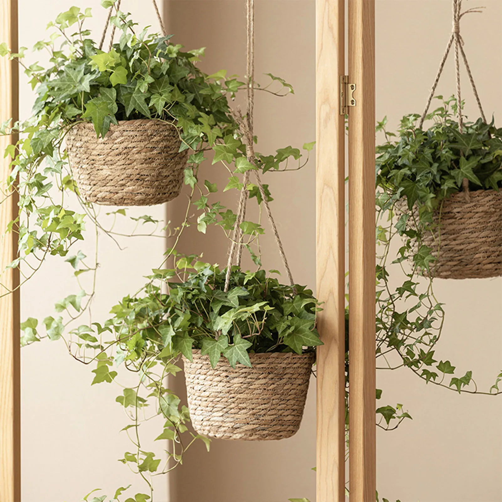 

Hanging Plant Handmade Flowerpot Storage Basket Straw Woven Indoor Outdoor Flower Pot Plant Hanging Basket Home Garden Decors