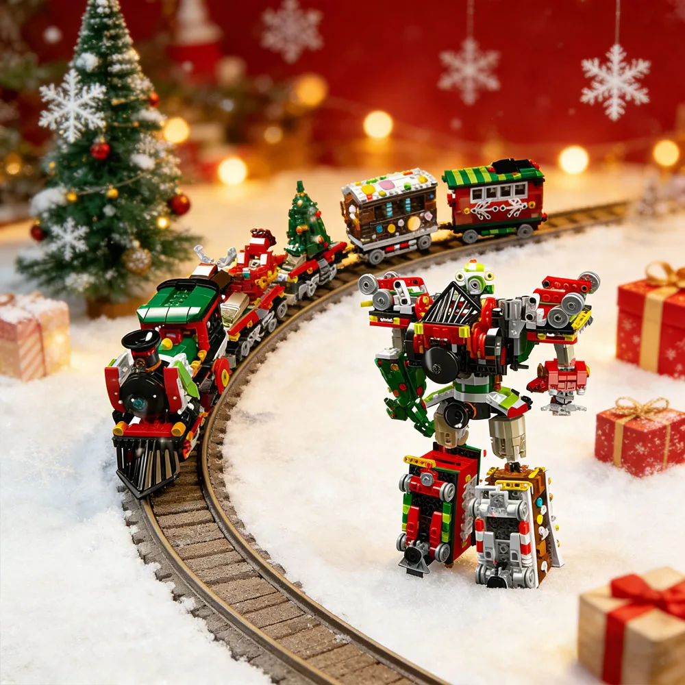 

12028 Technical Christmas Train Building Blocks 2 in 1 Transformer Deformation Robot Bricks Toys for Boys Birthday Gifts