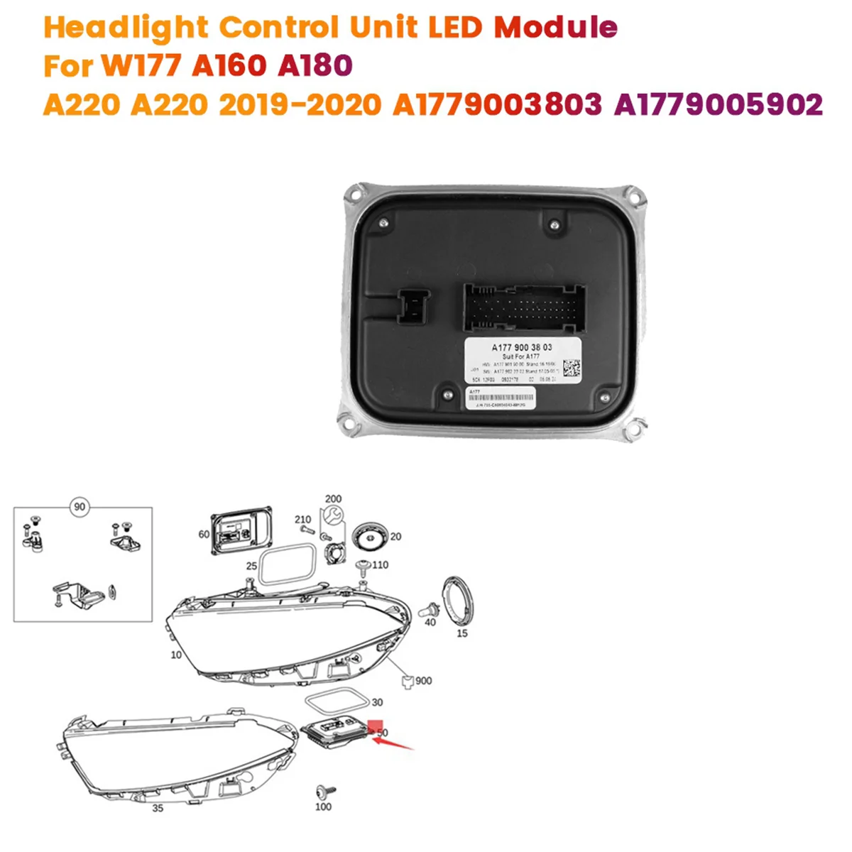 A1779003803 Headlight Control Unit LED Voltage Converter Module for Mercedes-Benz W177 A160 A180 A220 A220