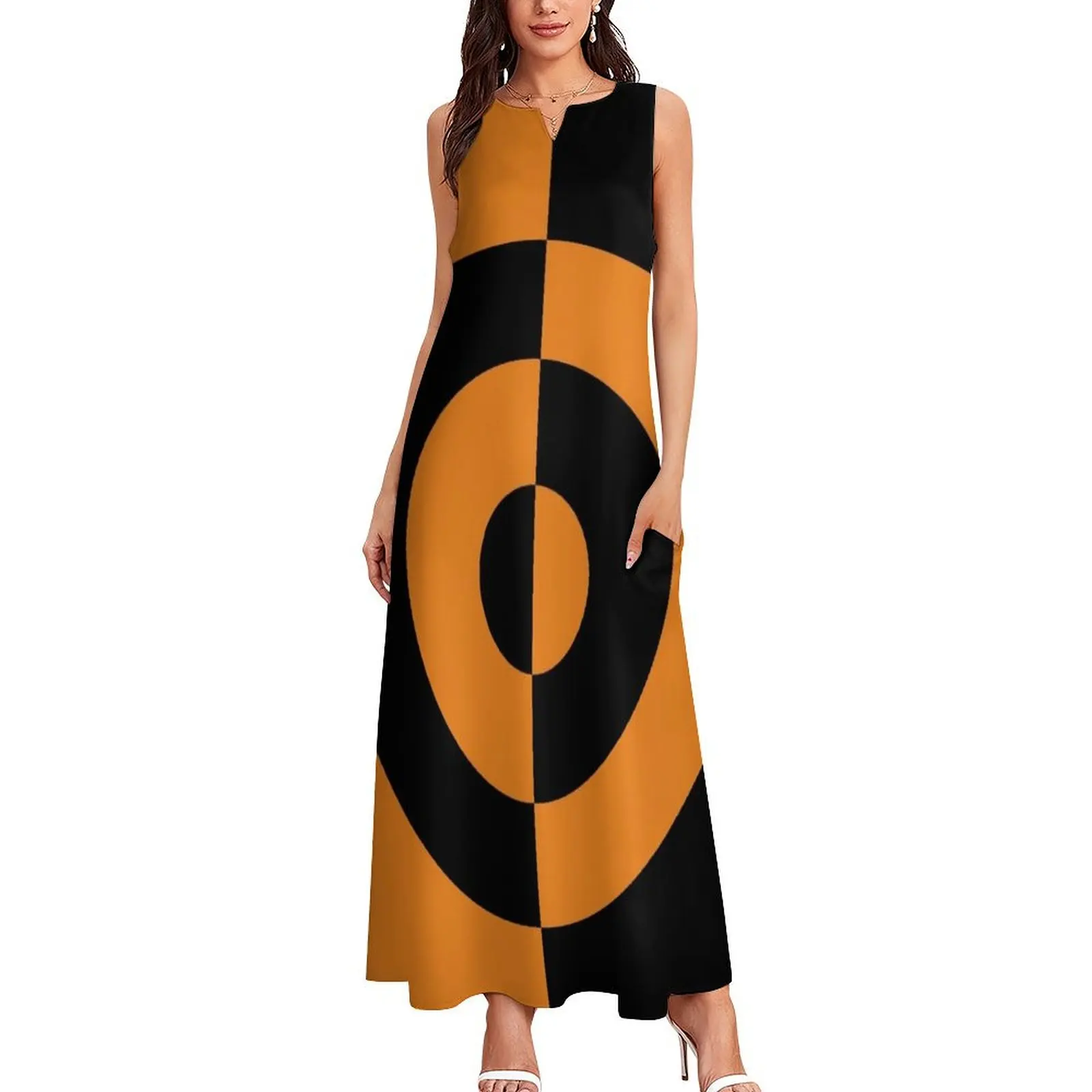 60s Orange & Black Mod Target Long Dress party dresses woman Women's clothing Dress