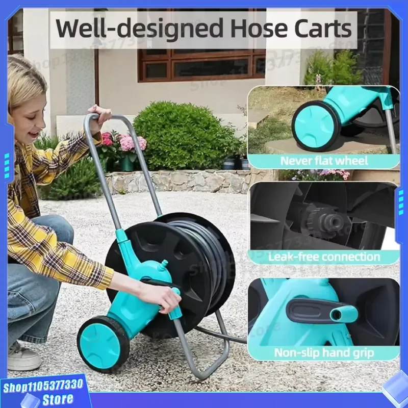 Portable Garden Hose Reel Cart with 2 Wheels Mobile Water Hose Holder for Outdoor Storage Holds 5/8 Inch Hose 75 to 100 Feet