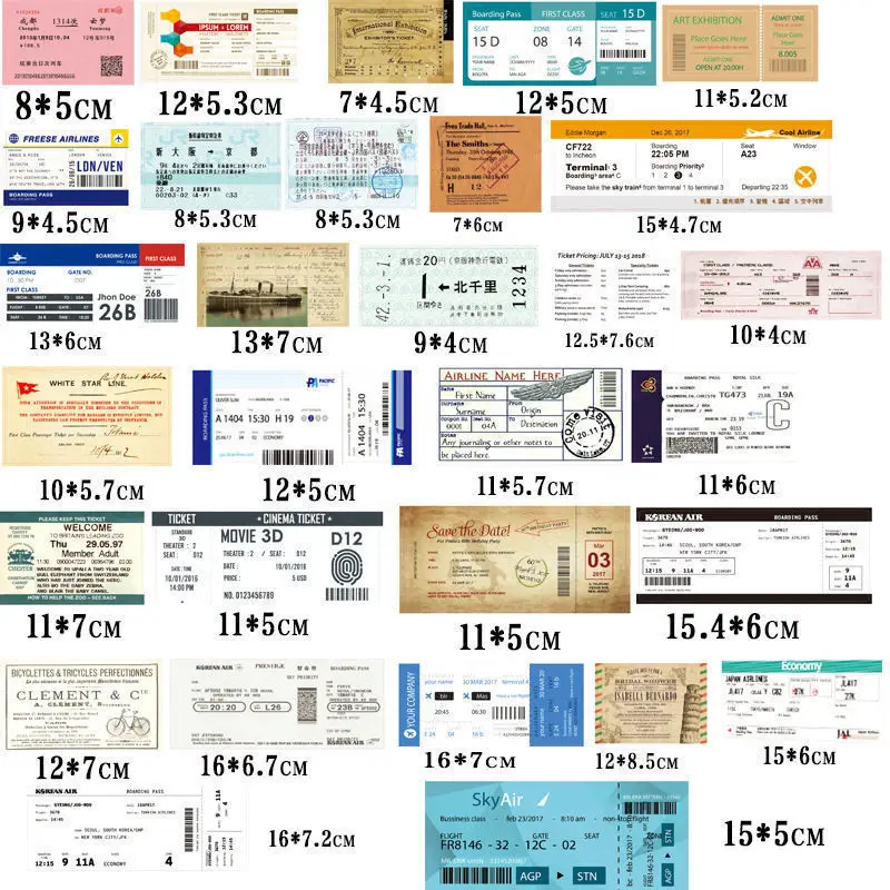 Passes d\'embarquement rétro pour compagnies aériennes, billets, bagages, valises à roulettes, autocollants décoratifs imperméables