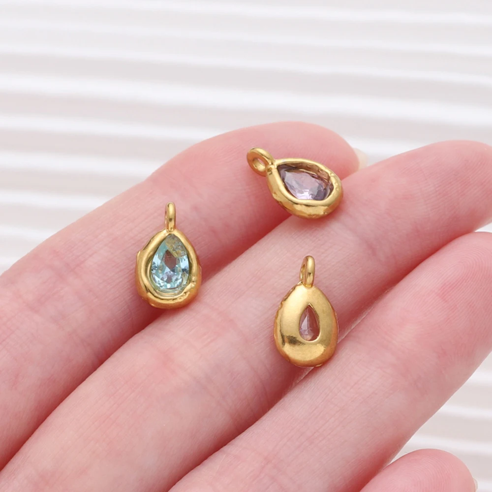 2 Stuks Rvs Teardrop Charms Ingelegde Hangers Met Kristallen Vergulde Diy Armband Oorbellen Sieraden Maken Accessoires