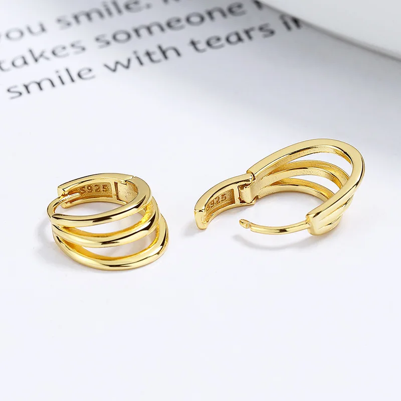925 Sterling Silver Multilayer C Shape Circle Hoop Earrings for Woman Wedding Engagement Triple Split Loop Earring Huggies