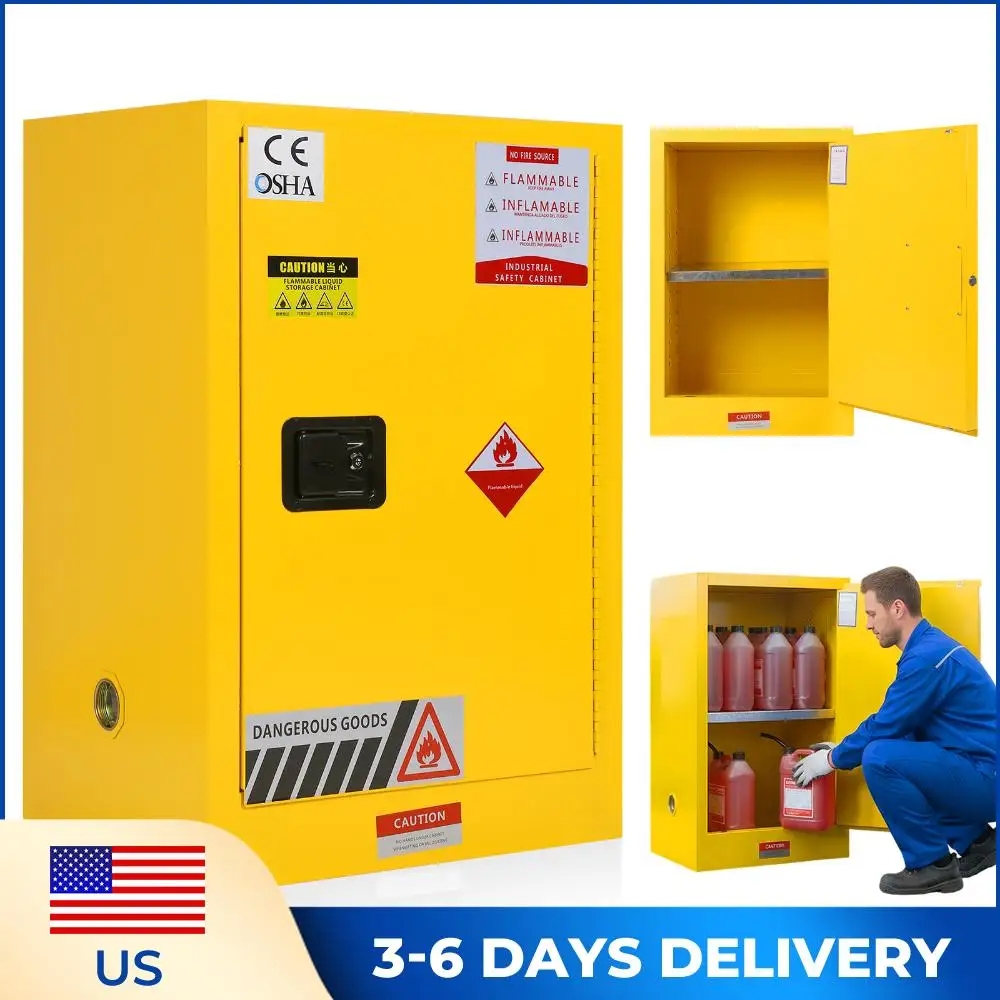 

Огнестойкий шкаф для химикатов на 12 галлонов, 22.8 дюйма (Ш) x 18.1 дюйма (Г) x 35 дюймов (В), стальной, для безопасного хранения легковоспламеняющихся веществ, для промышленности и дома