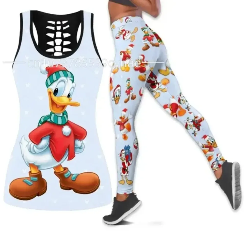 Disney Donald Duck Women Cutout Tank Top Leggings Yoga Set Summer Fitness Leggings Tracksuit Disney Hollow Tank Top Leggings Set