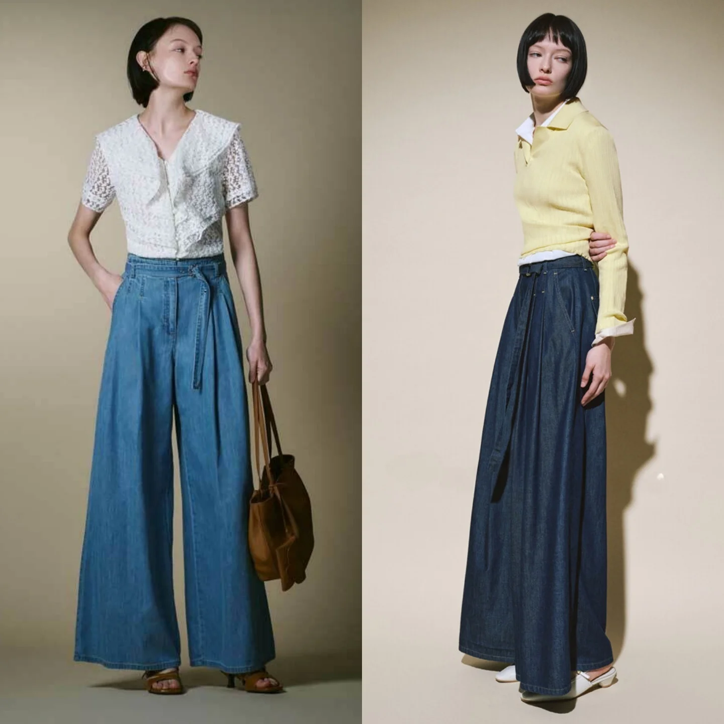 

Spring Summer Korean Style Lazy Wide Leg Jeans Belted Commute Slimming Versatile High Waist Denim Trousers Ladies Fashion