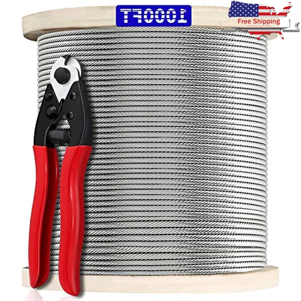 1000FT Stainless Steel Cable Wire Rope Kit 1/8