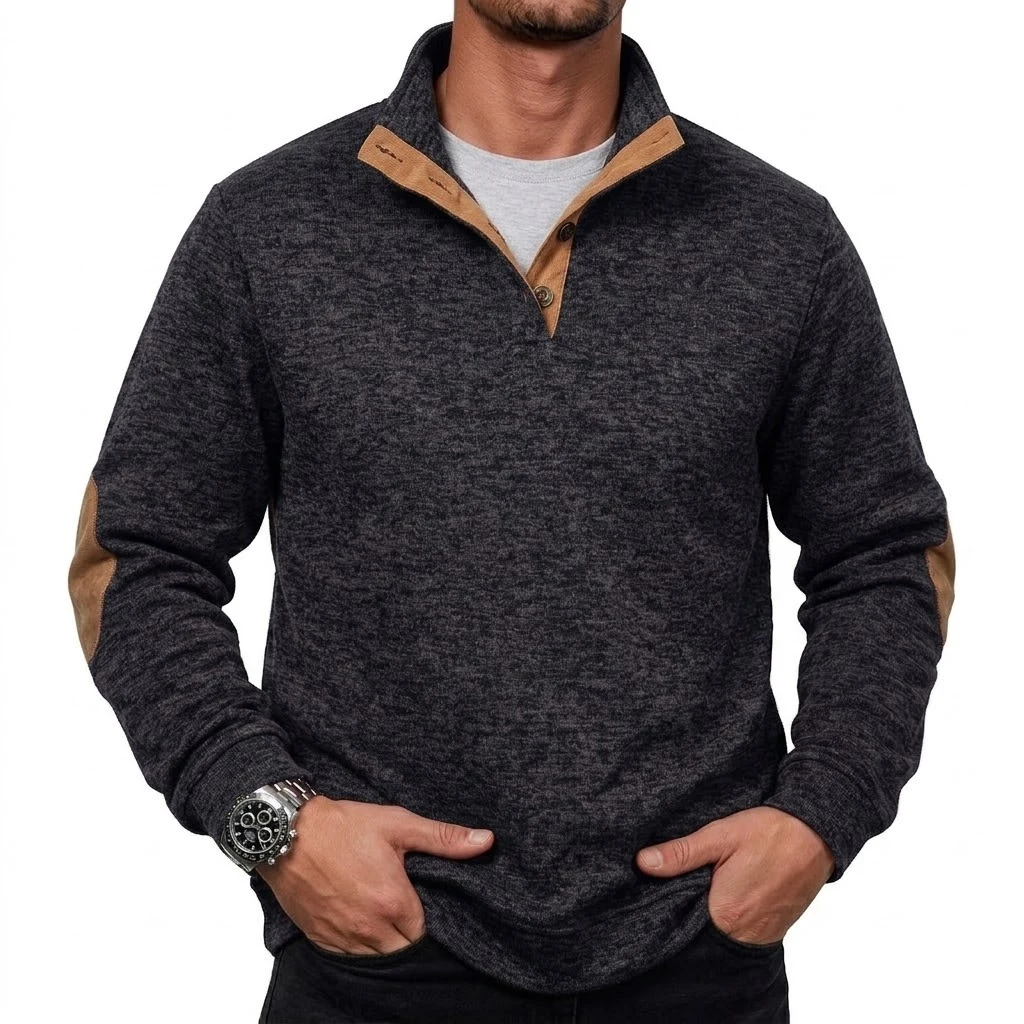 Herren-Sweatshirt mit Stehkragen und Knöpfen, Langarm, Thermo-Pullover, Hoodie, Herbst, Casual, Mock-Neck-Jacke, Sportoberteil – Detail 10