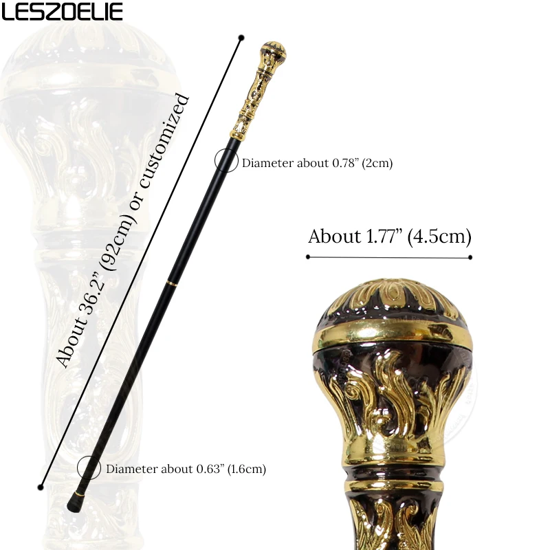 メンズリムーバブルウォーキングスティック,93cmゴールド,ブラック,快適,ウォーキング,マンファッション,杖,パーティー,エレガント,ヴィンテージ