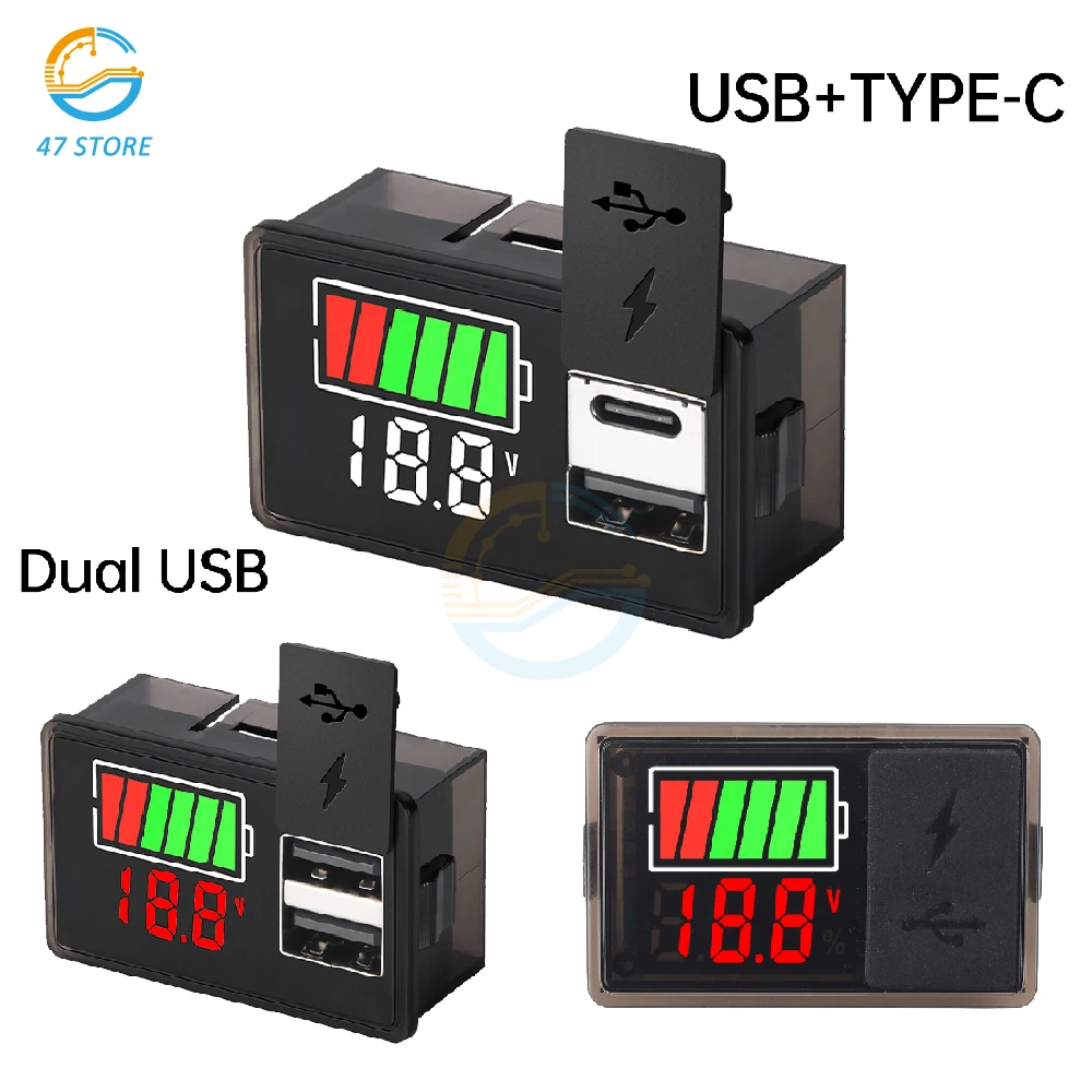 DC8-30V Battery Capacity Indicator Voltmeter USB Type-C Battery ChargeLithium Battery Capacity Meter Test Display LED Tester