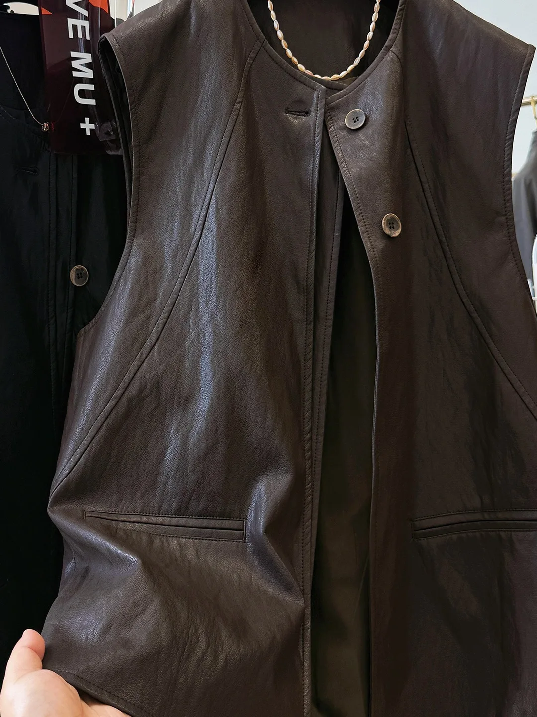 엘리 디자인 스플라이스 가죽 자켓 여성용 트렌디 쿨 하이엔드 슬레 2025 신상품