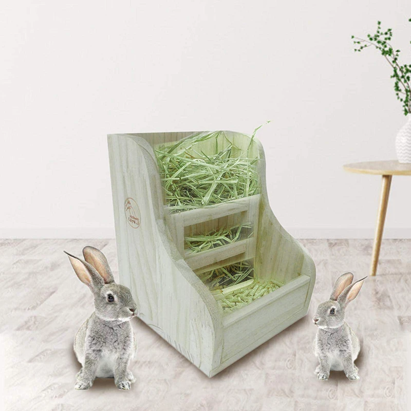 Caja de alimentador de heno de conejo de madera, alimentador portátil para animales pequeños, erizo, Chinchilla, conejillo de indias, hámster, suministros para mascotas pequeñas