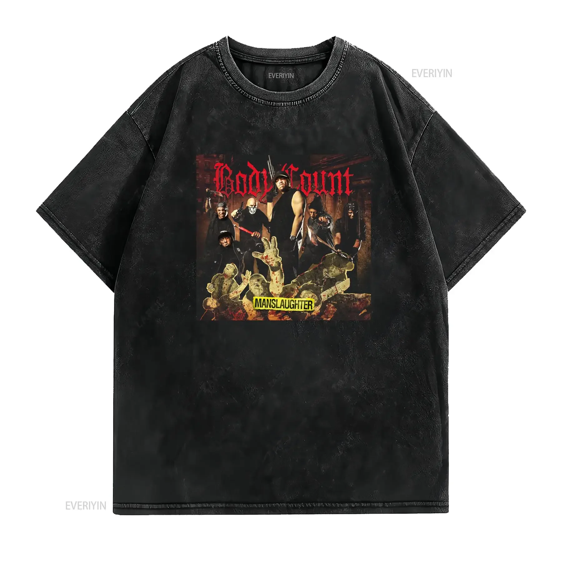 Streetwear Body Count Manslaughter Rap Metal Band Print Casual T Shirt vintage Washed Soft Slightly Breathable