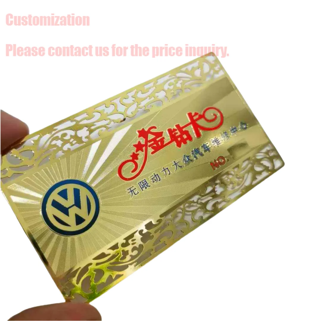 

Customized inquiry Cut off Gold Finish Metal Business Cards Customized Membership Cards Stainless Steel VIP Gift Cards for Spec