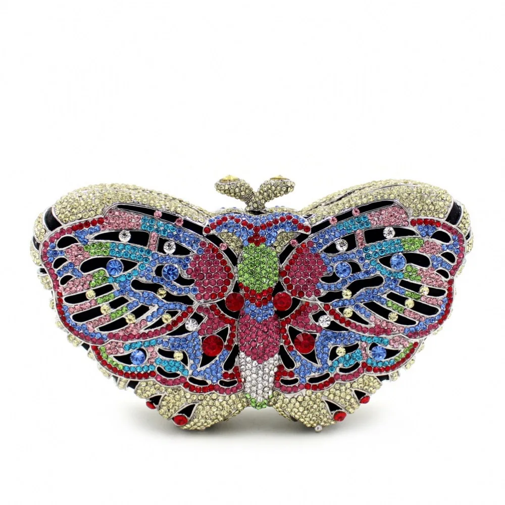 

Pink Butterfly Dinner Diamond Clutch Bag Empty Hard Box Full Diamond Banquet Dress Crystal Bag Luxury Designer Bags High Quality
