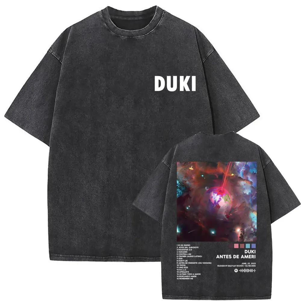 Washed Vintage Rapper Duki Antes De Ameri Album T-shirt Men Women Hip Hop Fashion High Quality T Shirts Men's Oversized Tshirt