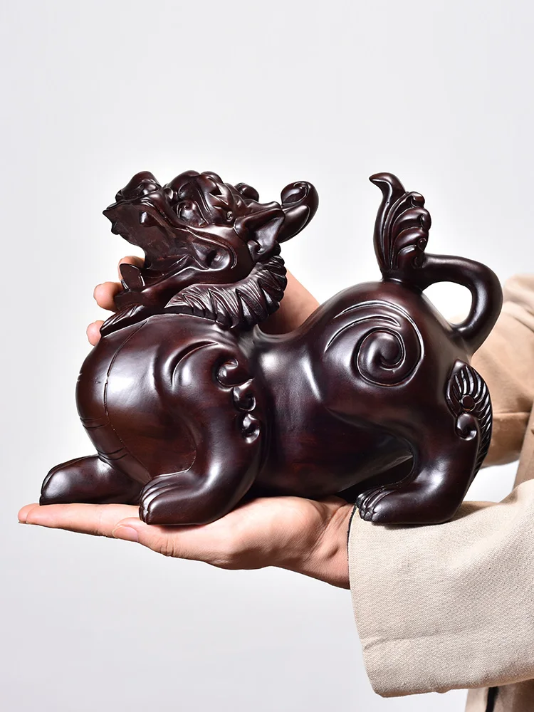 26cm Large GOOD HOME SHOP efficacious Mascot lucky Auspicious Money ZHAO CAI PI XIU dragon Handmade Rosewood Wood carving statue