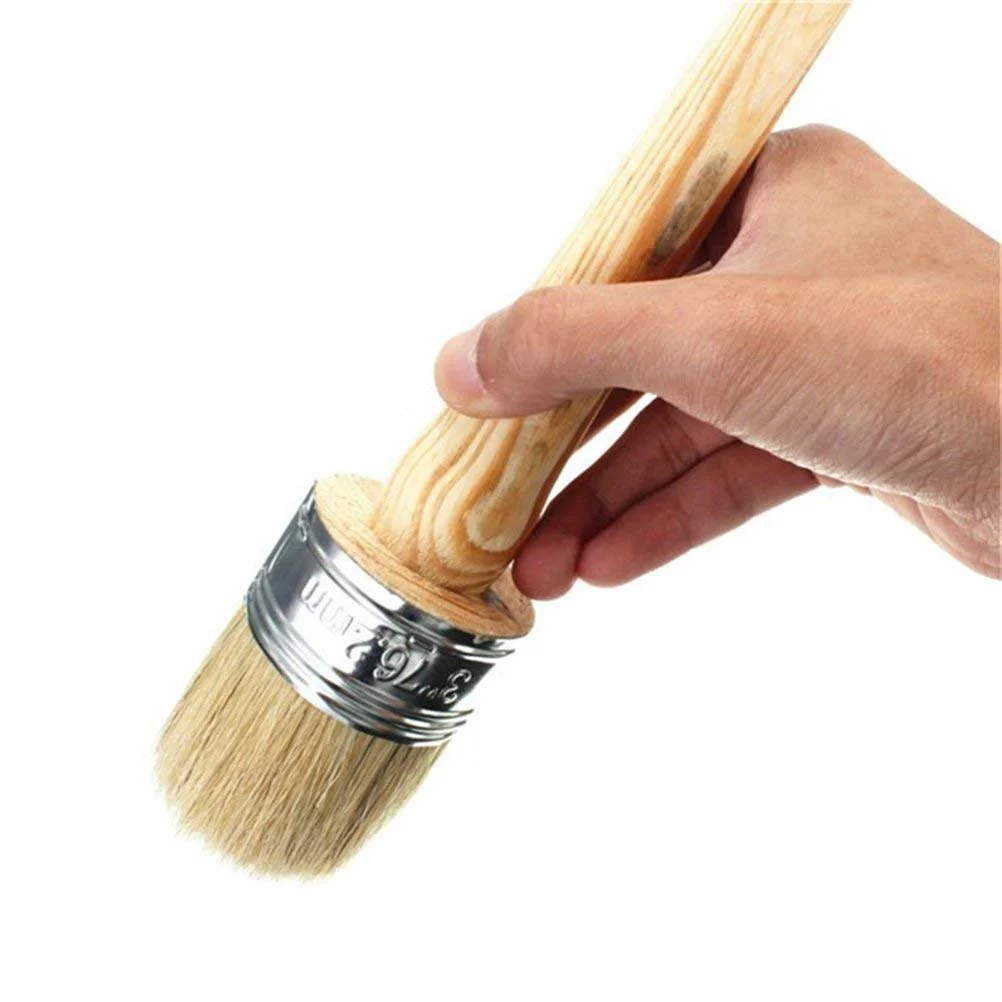 1 2 Inch Round Paint Brush Natural Bristles Paint Wax Brush Large Ergonomic Handle Perfect for