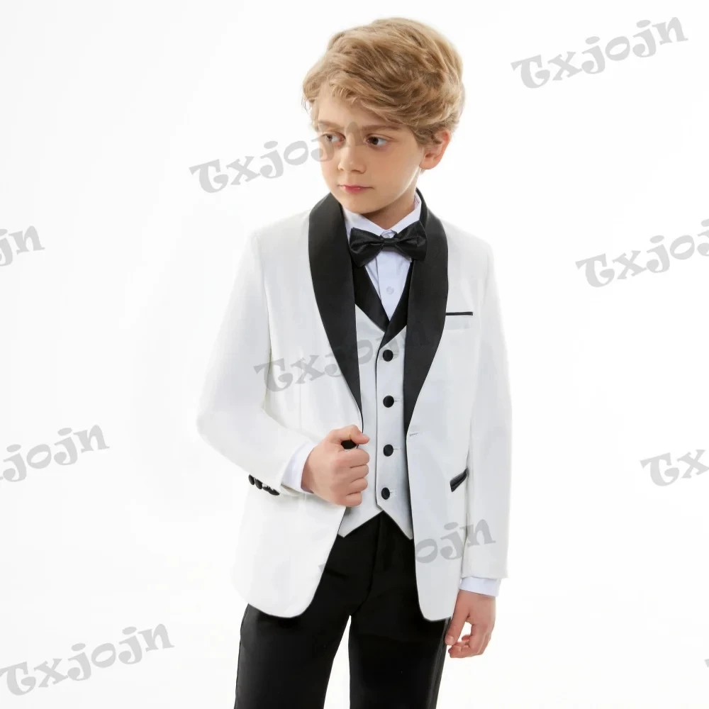 Formal Boys Slim Fit Suit For Piano Performance Contest Classic White 4 Pieces Blazer Vest Pants Bow Tie Wedding Birthday Party