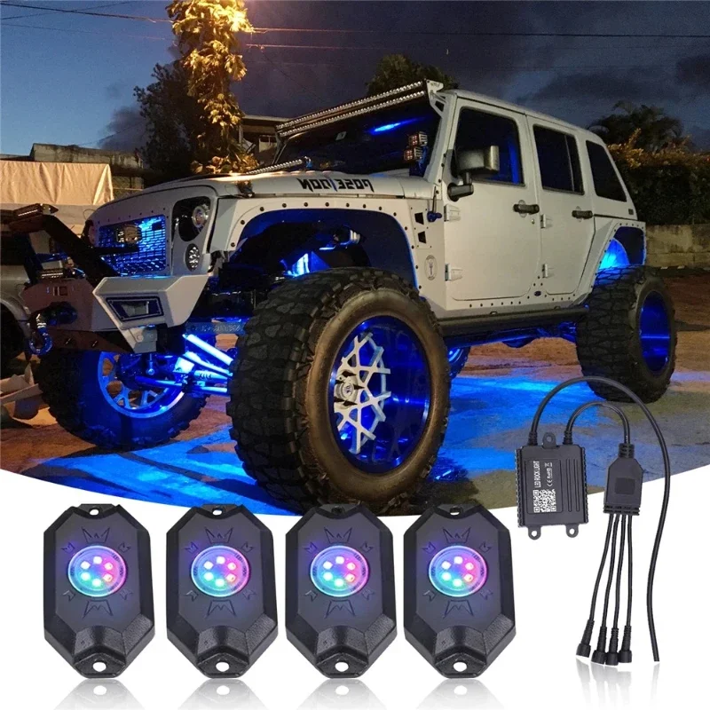 4/6/8 Pods Multicolor Off Road RGB LED Rock Light Kit with APP Controller,Timing Function,Music Mode for Polaris RZR for can am