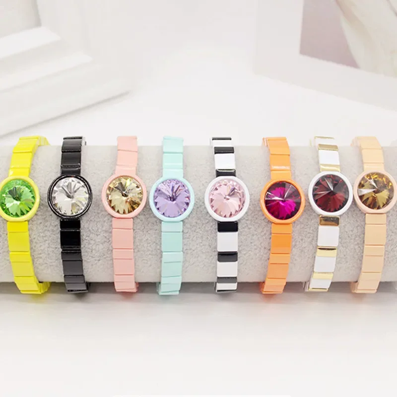 Enamel Fashion Charm Women's Bracelet Bangle Crystal Stone Elastic Rope Fashion and Elegant High-end Watch Decorative Bracelet