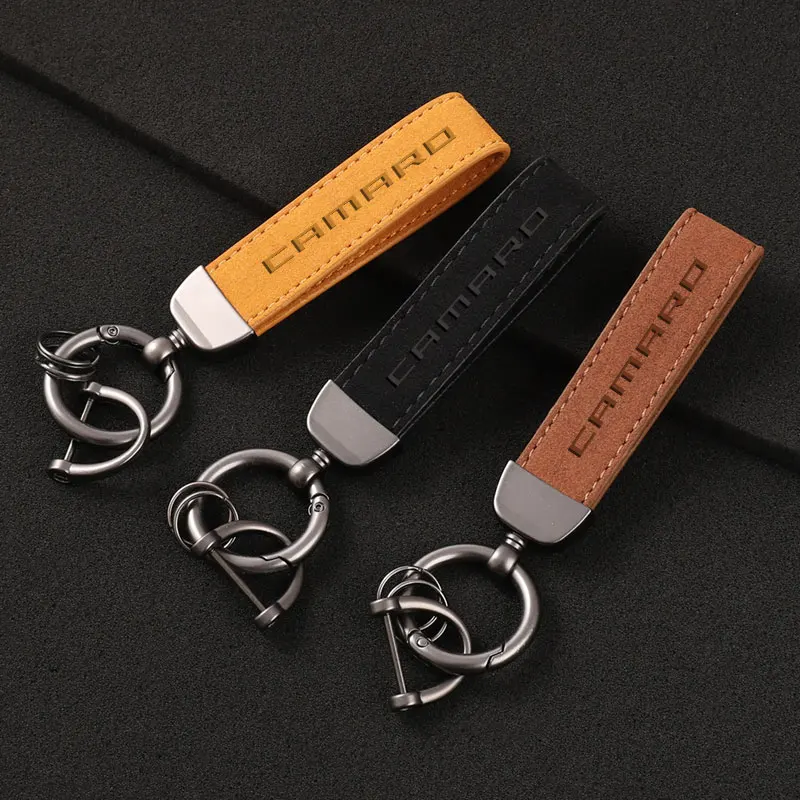 

Suede Leather Car Keychain Business Gift with Logo Keyrings Accessories for Chevrolet Camaro Car Styling