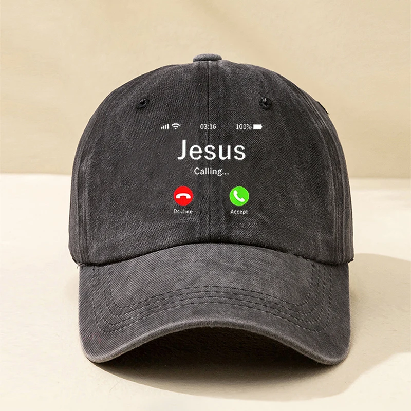 Printed JESUS Jesus phone washed baseball cap women's summer fashion curved sun cap men's Y2K couple sun hat