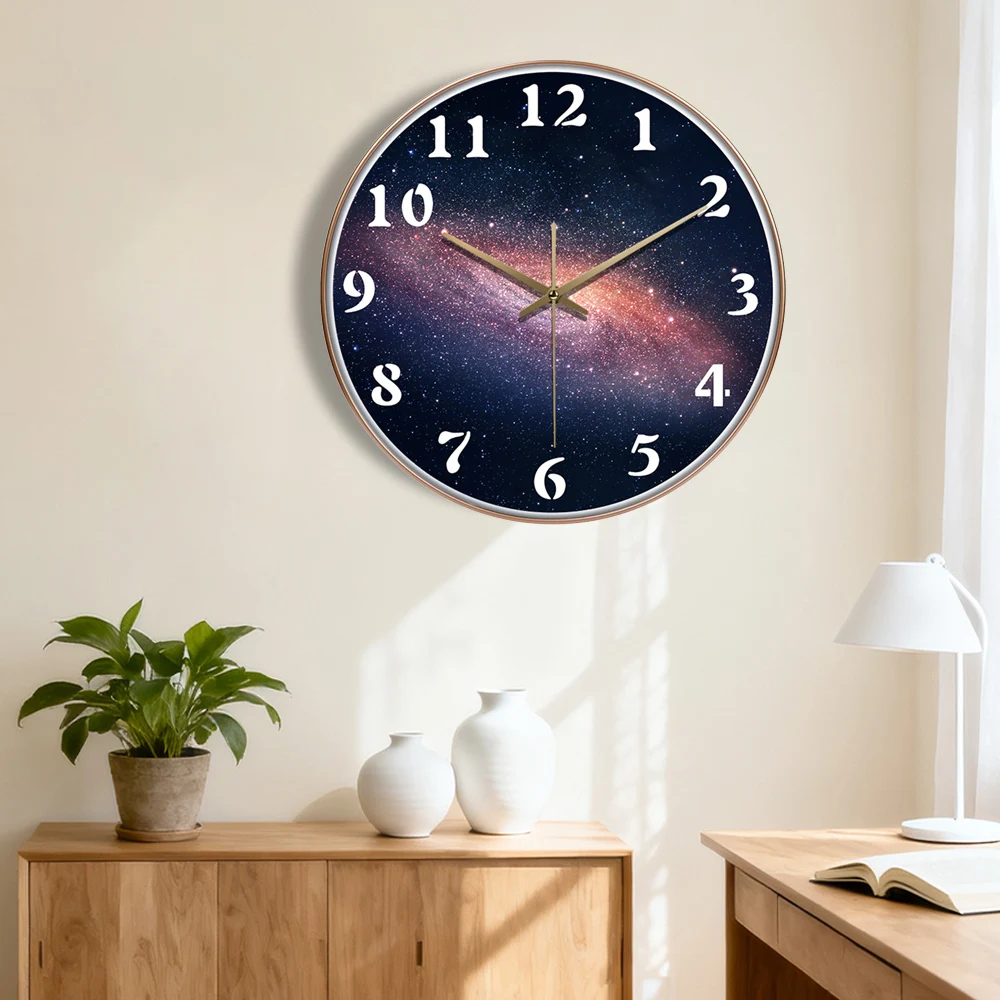Galaxy Sternenhimmel Wanduhr Geräuschlos Nicht Tickend Quarzuhr Moderner ABS-Rahmen Weltraum-Thema Dekoration für Wohnzimmer Schlafzimmer Büro
