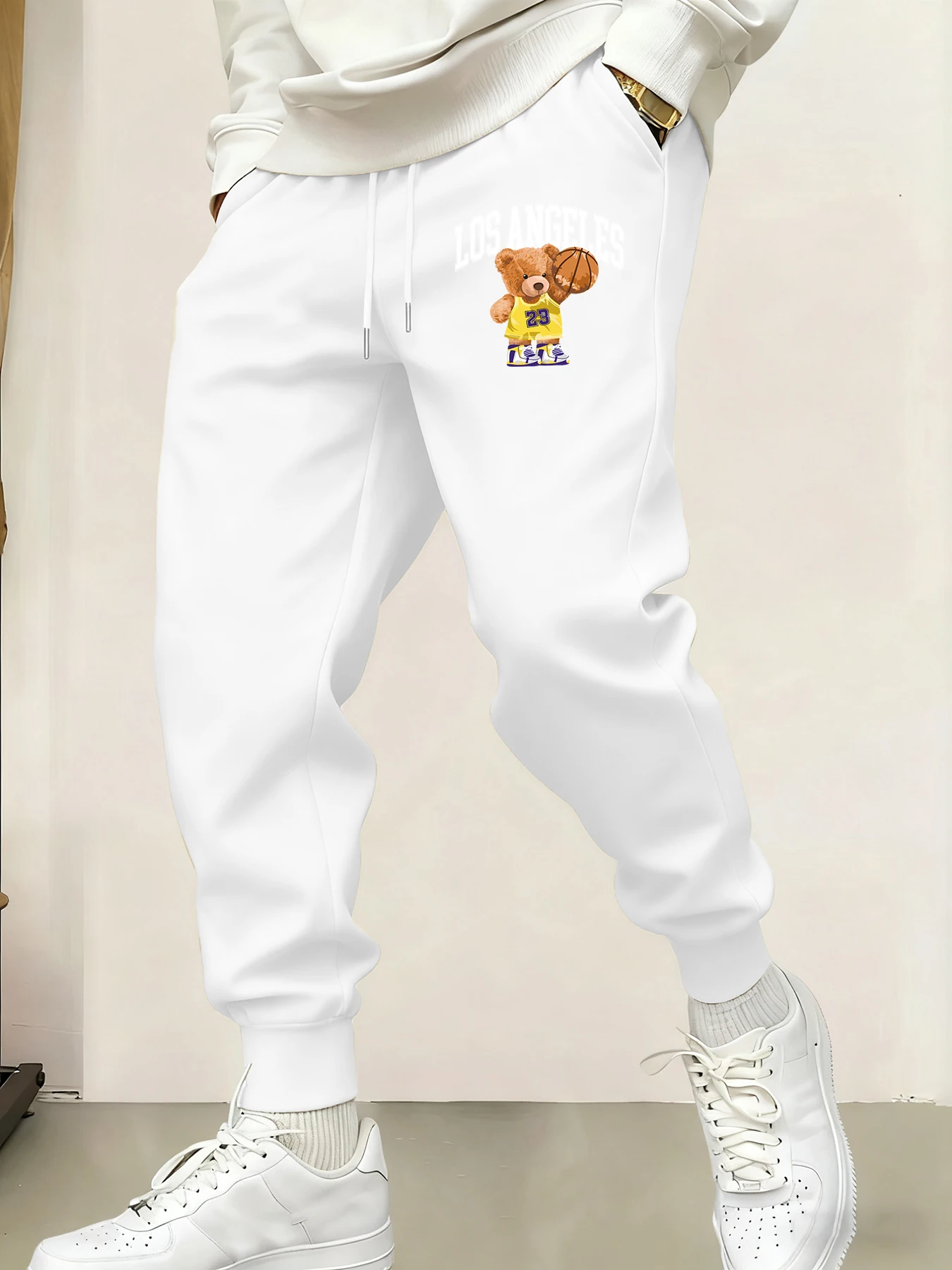 

Лос-Анджелес 23, мужские спортивные штаны с принтом медведя, осенние базовые брюки, теплые брюки с эластичной резинкой на талии, универсальные брюки для бега на шнурке