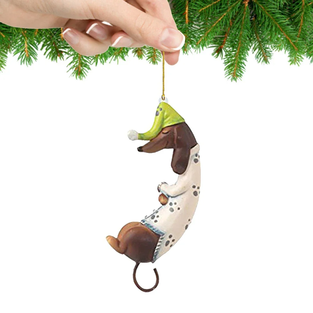 Christmas Tree Ornament Funny Dachshund Dog Pendant Decorative Xmas Tree Hanging Ornament New Year Holiday Party Supplies