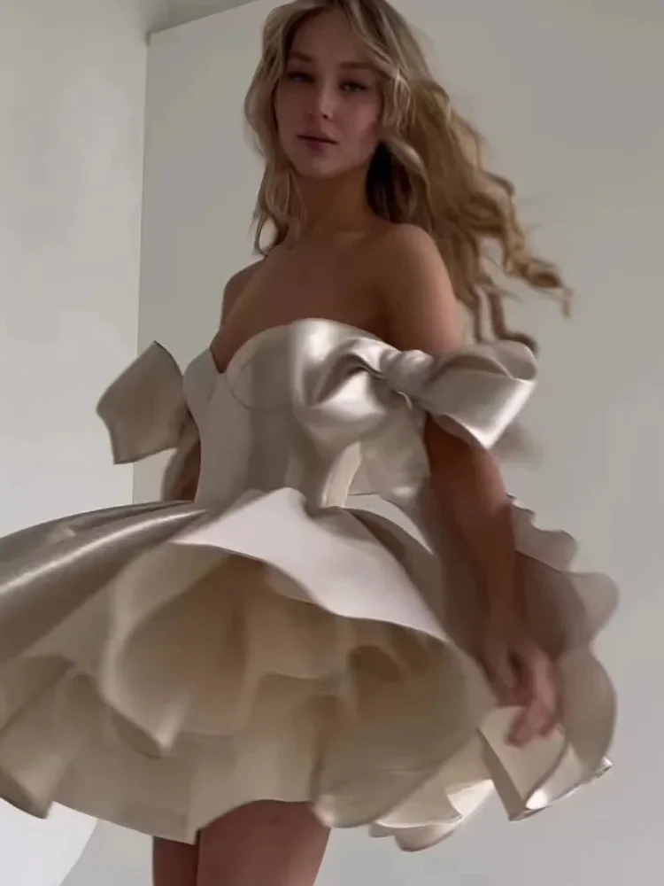 

Rose Gold Evening Dresses for Women Off The Shoulder A-line Sweetheart Summer Party Mini Short Homecoming Cocktail Dress 2025