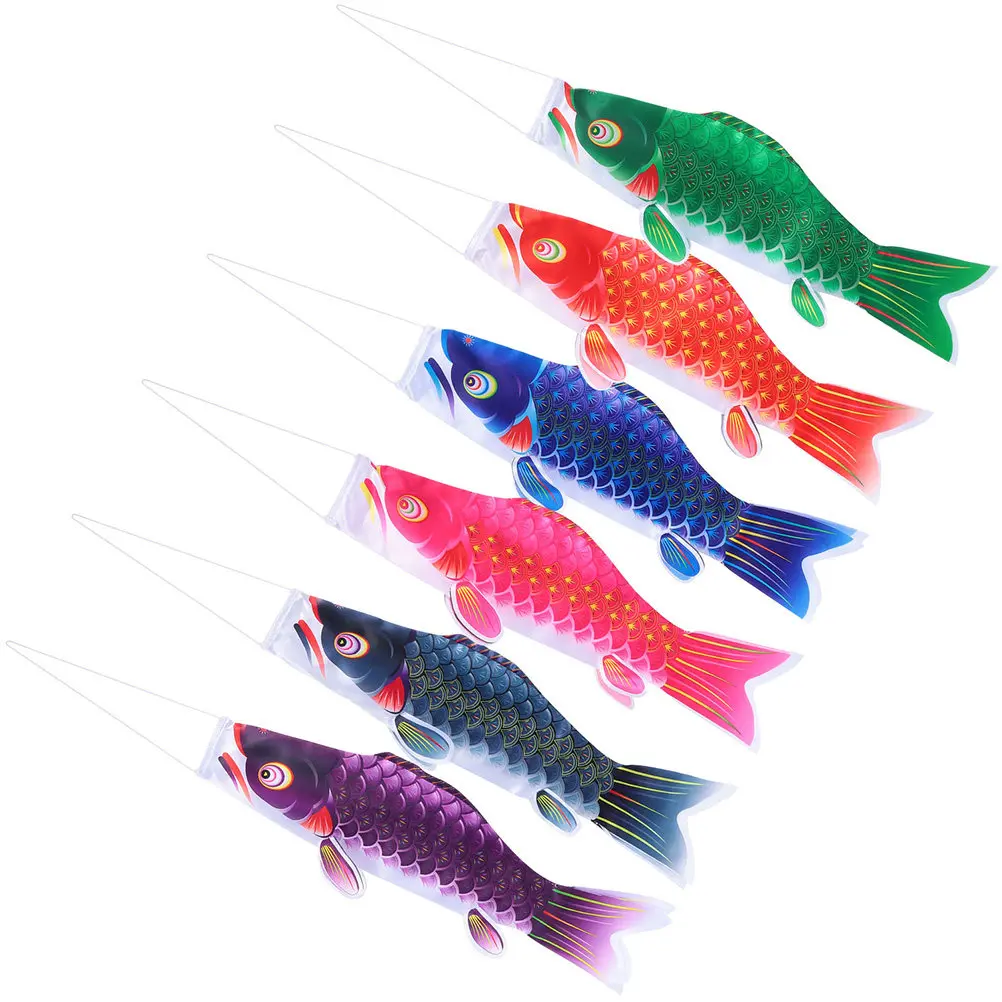 

6Pcs Carp Flags Decorative Hanging Outdoor Windsocks Japanese Style Garden Decor Festival Restaurant Patio Flag